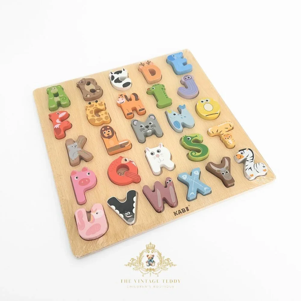 NWT Cute Wooden Alphabet Animal Characters Fun Play Set Kids Early Learning Toys